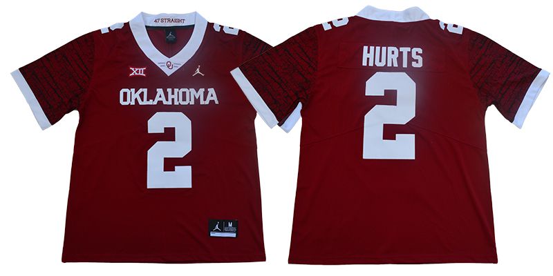 Men Oklahoma Sooners 2 Hurts Red NCAA Jerseys